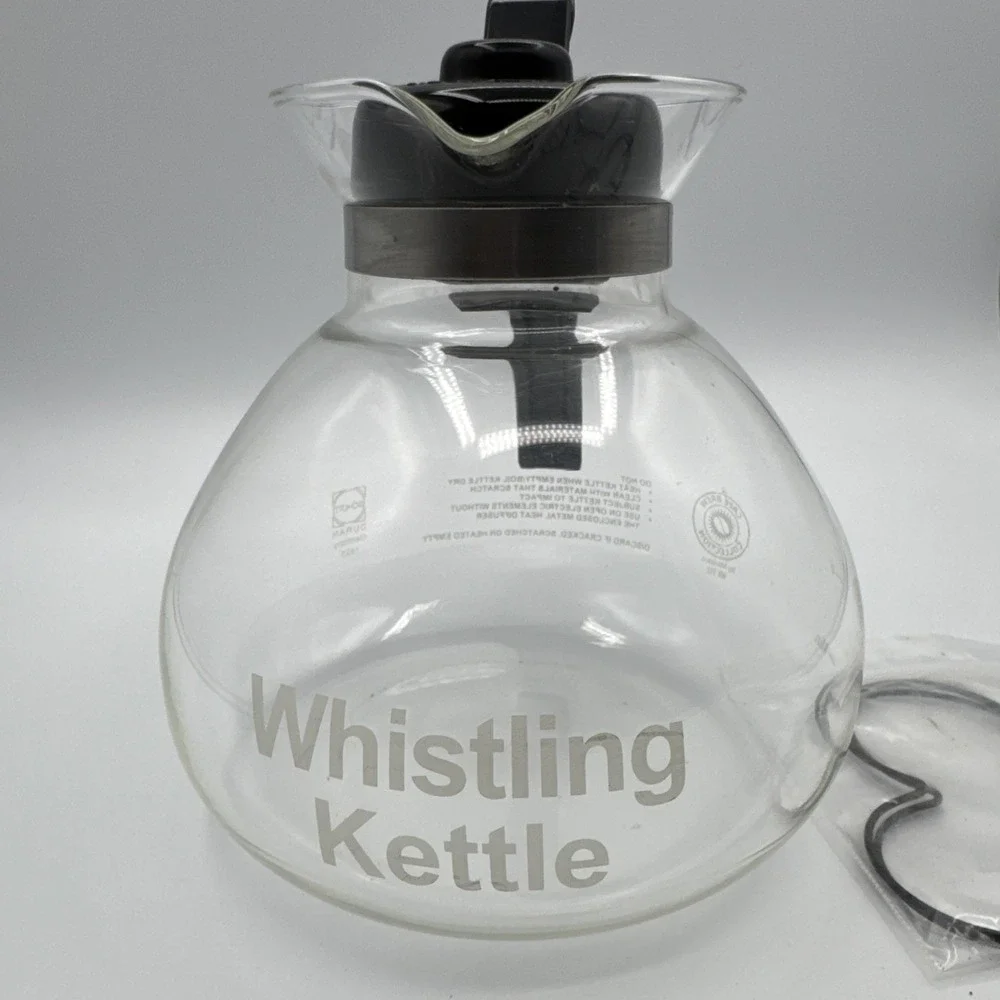 Cafe Brew Schott Duran Glass Whistling Kettle 12 cup + 2 Stovetop Metal Trivets